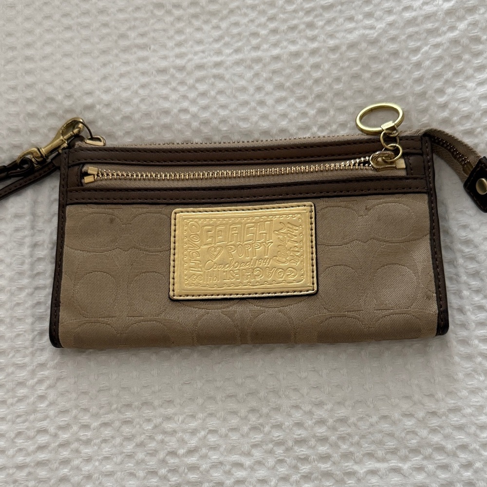Coach Tan and Gold Signature Wristlet